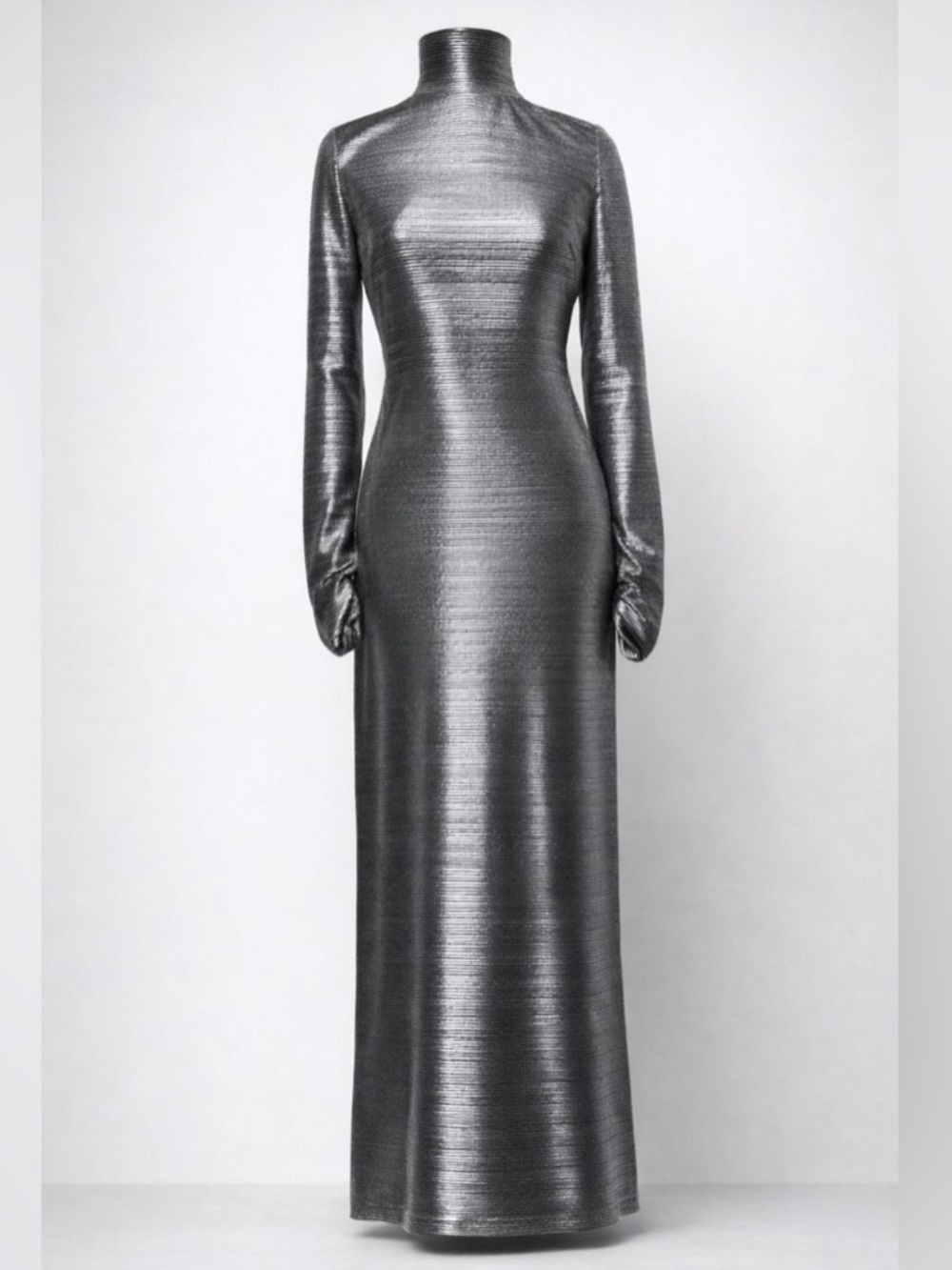 Free People Metallic Bodycon Open Back Maxi Dress Silver Long Sleeve M - Picture 3 of 6